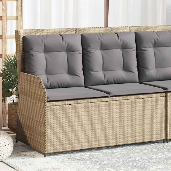havebænk med hynder og lænefunktion polyrattan beige