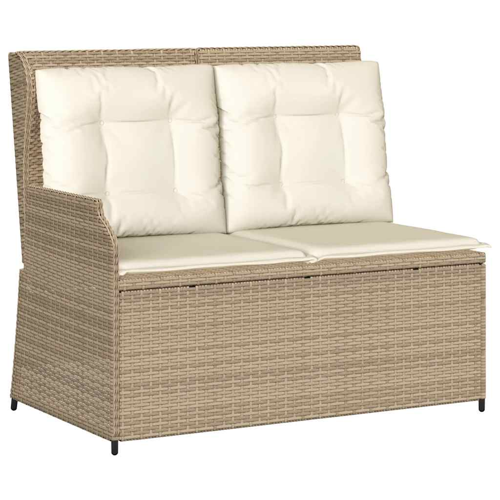 havebænk med hynder og lænefunktion polyrattan beige