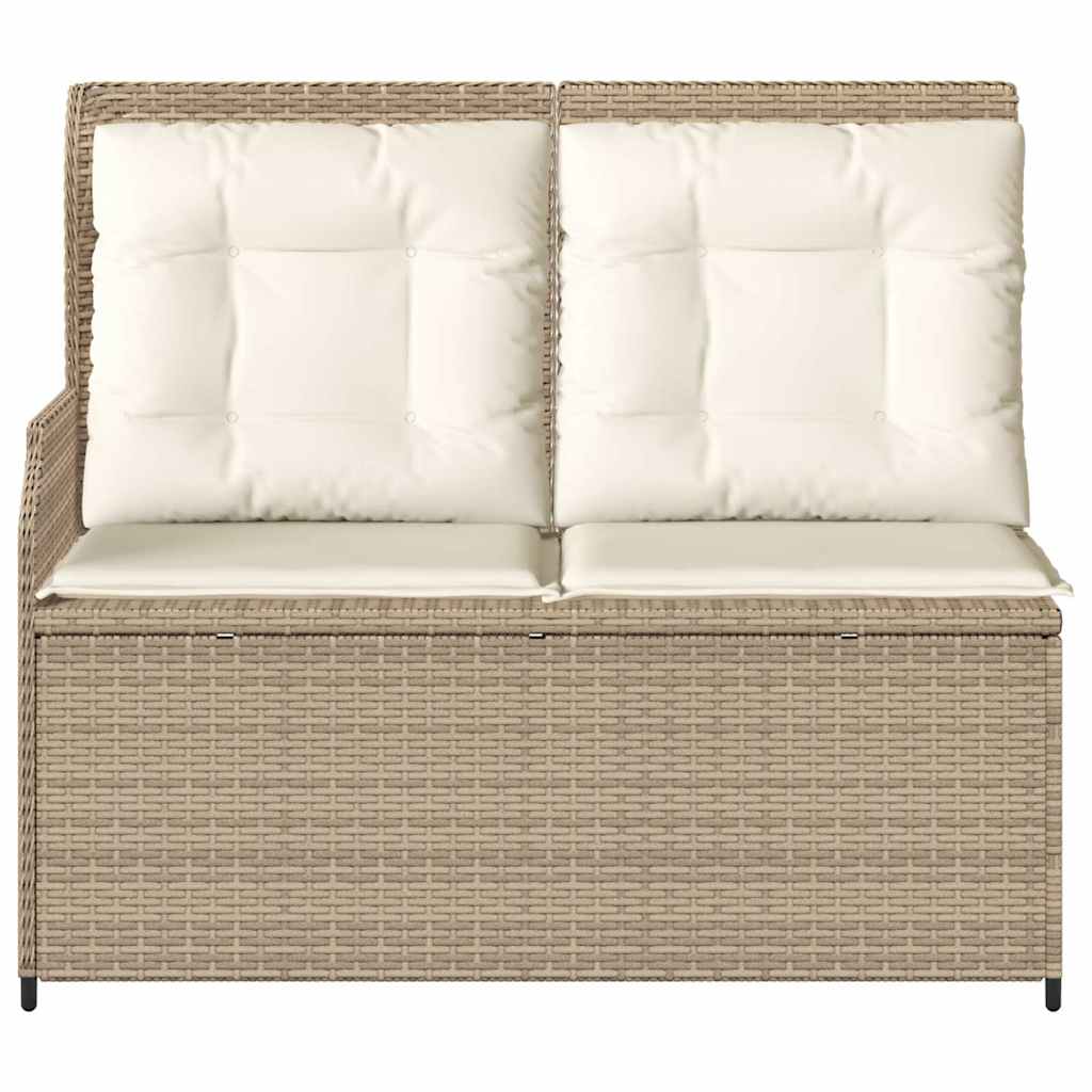 havebænk med hynder og lænefunktion polyrattan beige