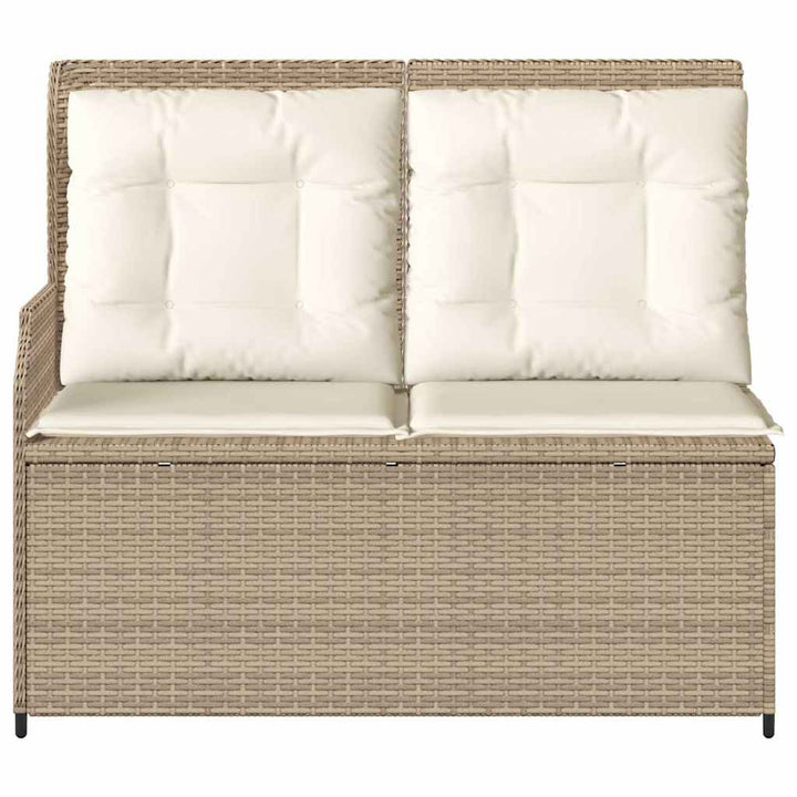 havebænk med hynder og lænefunktion polyrattan beige