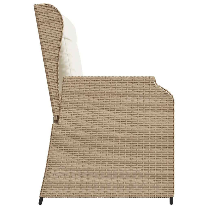 havebænk med hynder og lænefunktion polyrattan beige