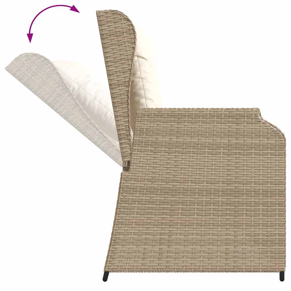 havebænk med hynder og lænefunktion polyrattan beige