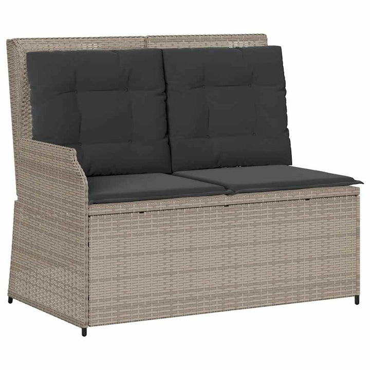 havebænk med hynder og lænefunktion polyrattan lysegrå