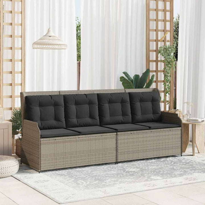 havebænk med hynder og lænefunktion polyrattan lysegrå