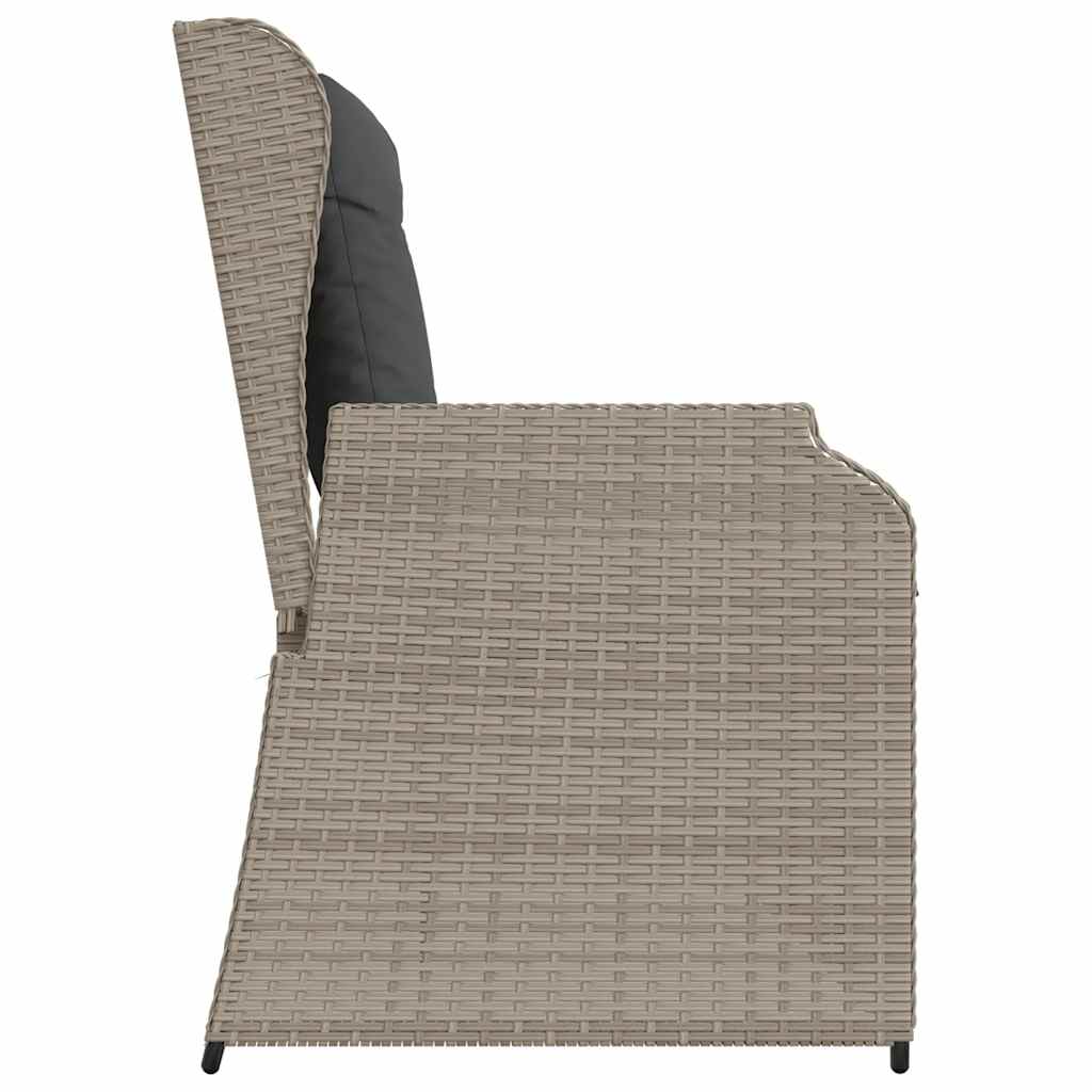 havebænk med hynder og lænefunktion polyrattan lysegrå