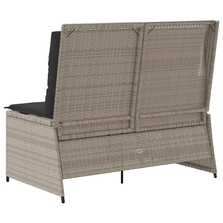 havebænk med hynder og lænefunktion polyrattan lysegrå