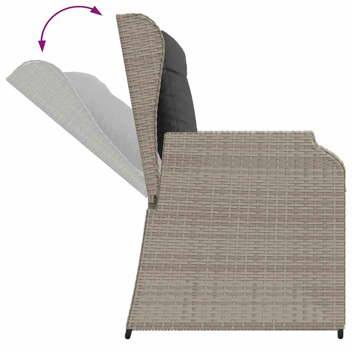 havebænk med hynder og lænefunktion polyrattan lysegrå