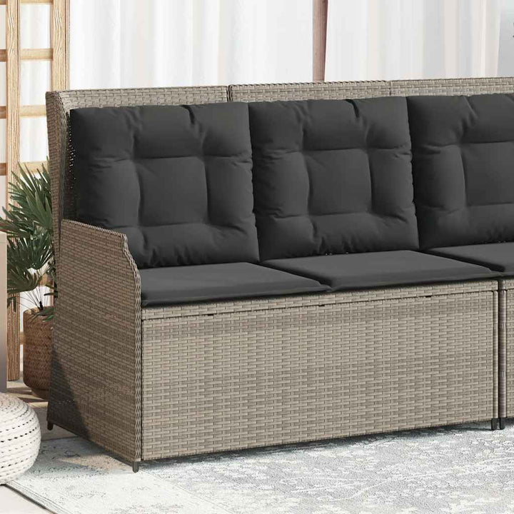 havebænk med hynder og lænefunktion polyrattan lysegrå