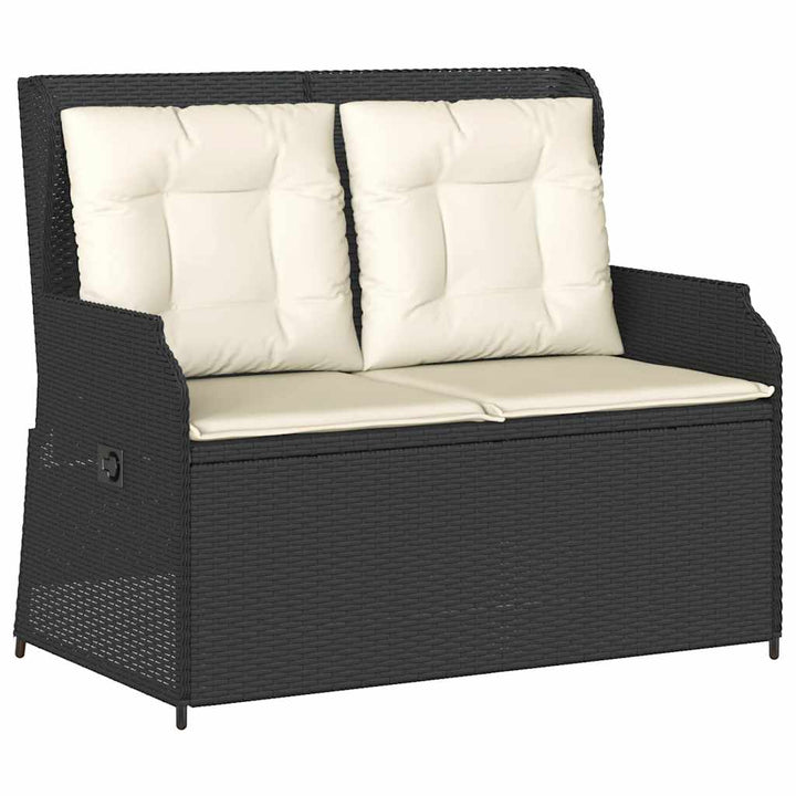 havebænk med hynder og lænefunktion polyrattan sort