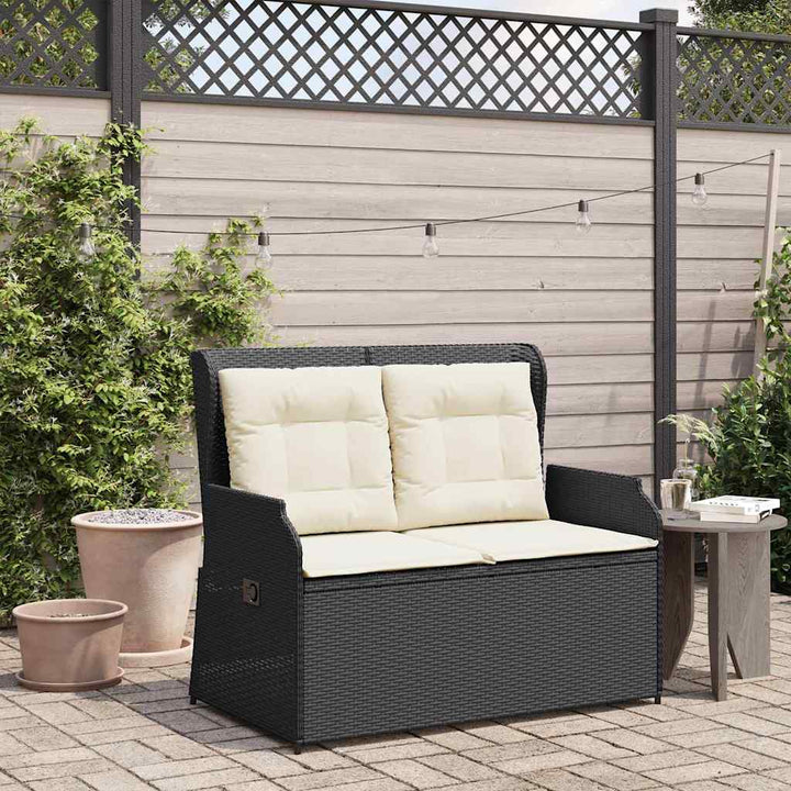 havebænk med hynder og lænefunktion polyrattan sort