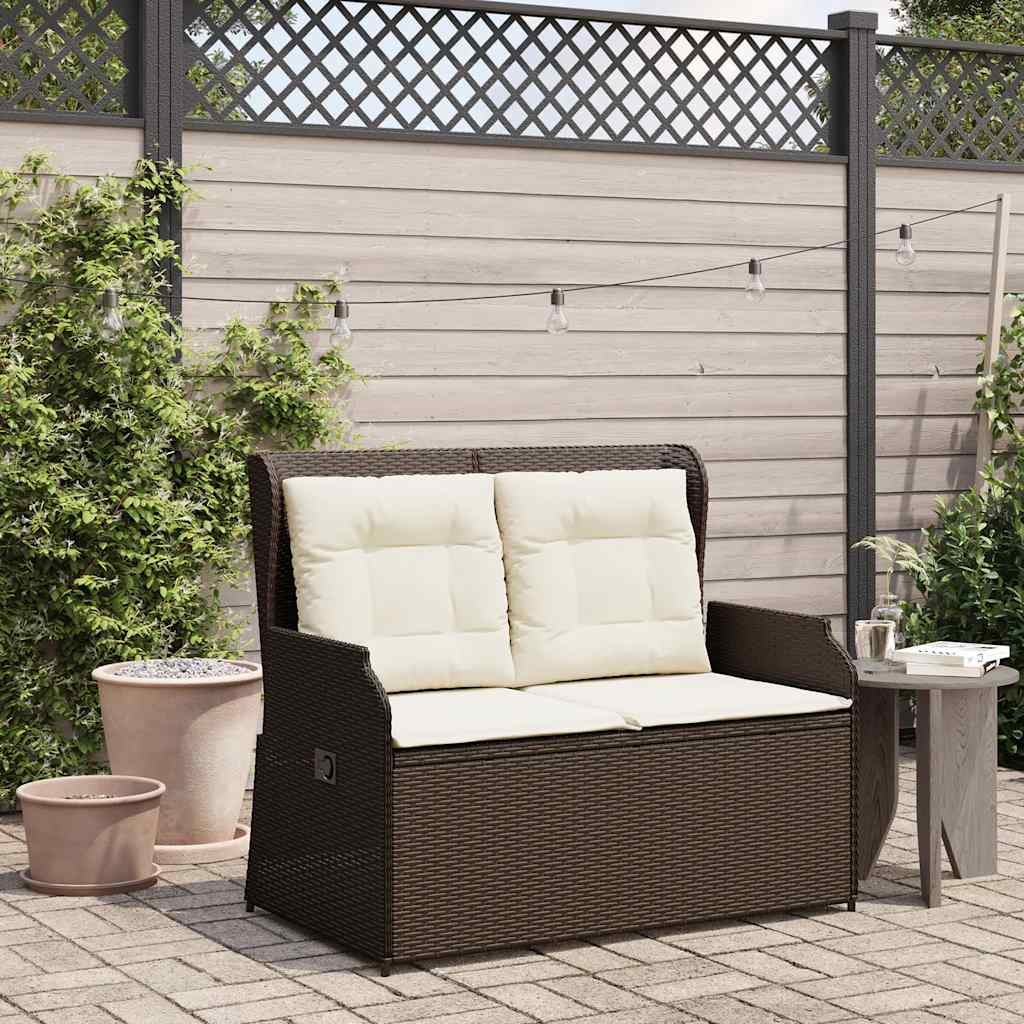 havebænk med hynder og lænefunktion polyrattan brun
