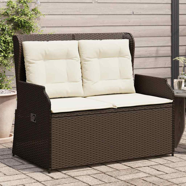 havebænk med hynder og lænefunktion polyrattan brun