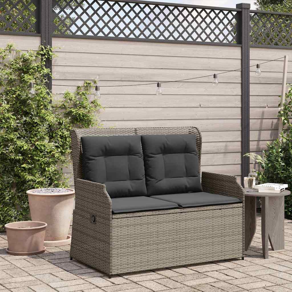 havebænk med hynder og lænefunktion polyrattan grå