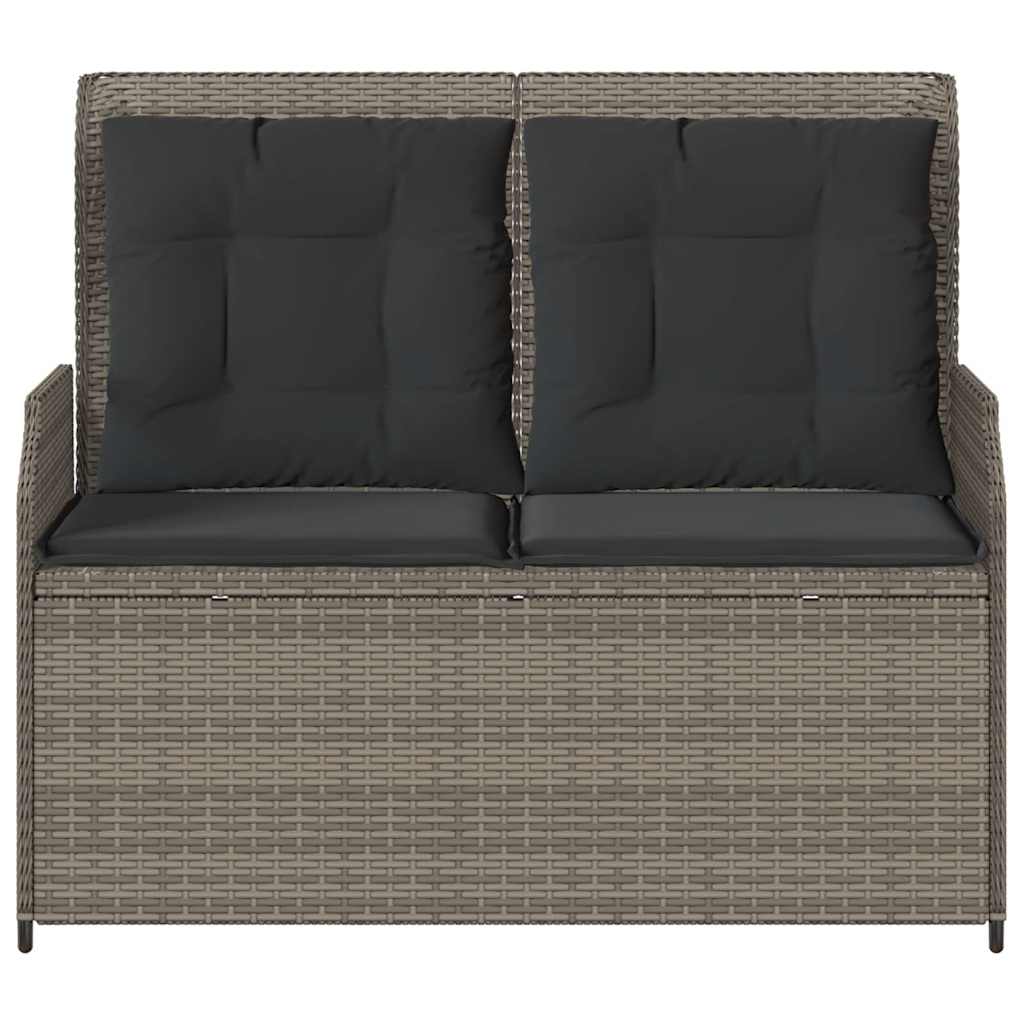 havebænk med hynder og lænefunktion polyrattan grå