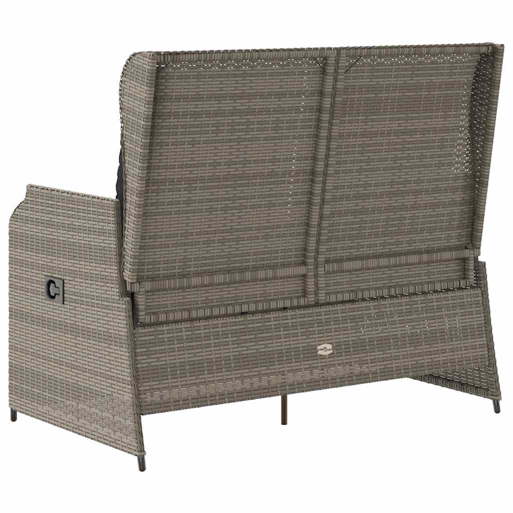 havebænk med hynder og lænefunktion polyrattan grå