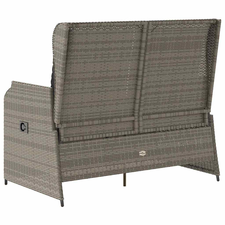 havebænk med hynder og lænefunktion polyrattan grå