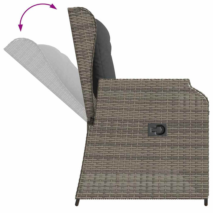 havebænk med hynder og lænefunktion polyrattan grå