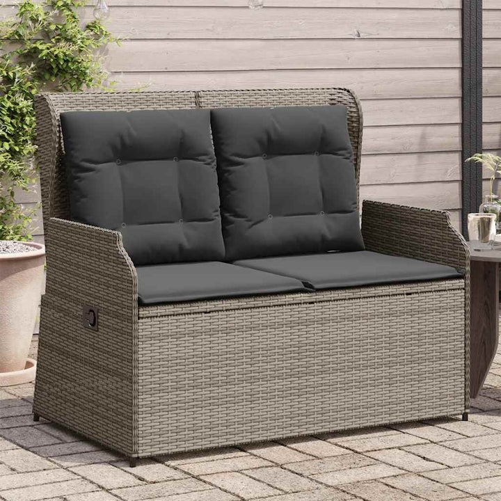 havebænk med hynder og lænefunktion polyrattan grå