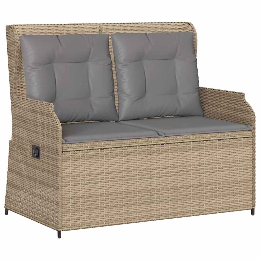 havebænk med hynder og lænefunktion polyrattan beige