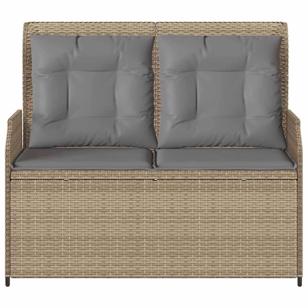 havebænk med hynder og lænefunktion polyrattan beige