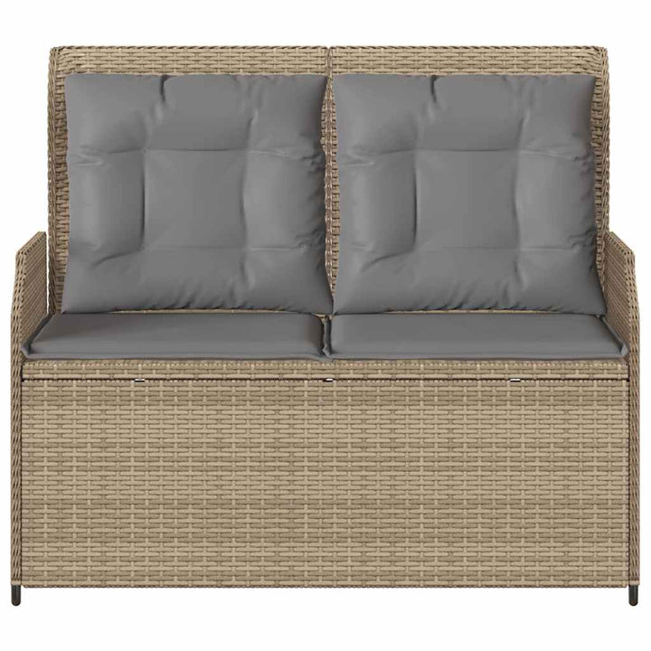 havebænk med hynder og lænefunktion polyrattan beige