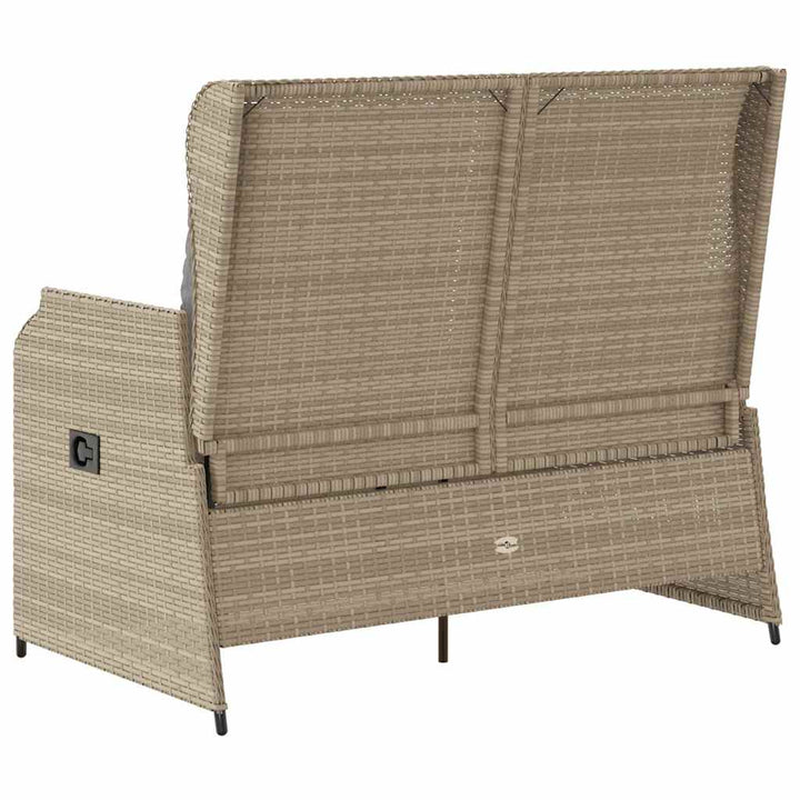 havebænk med hynder og lænefunktion polyrattan beige