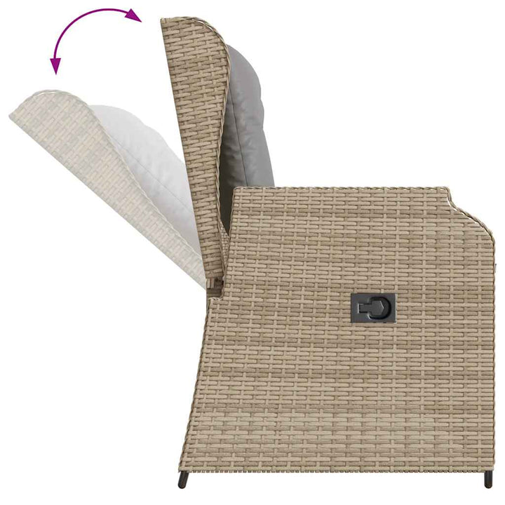 havebænk med hynder og lænefunktion polyrattan beige