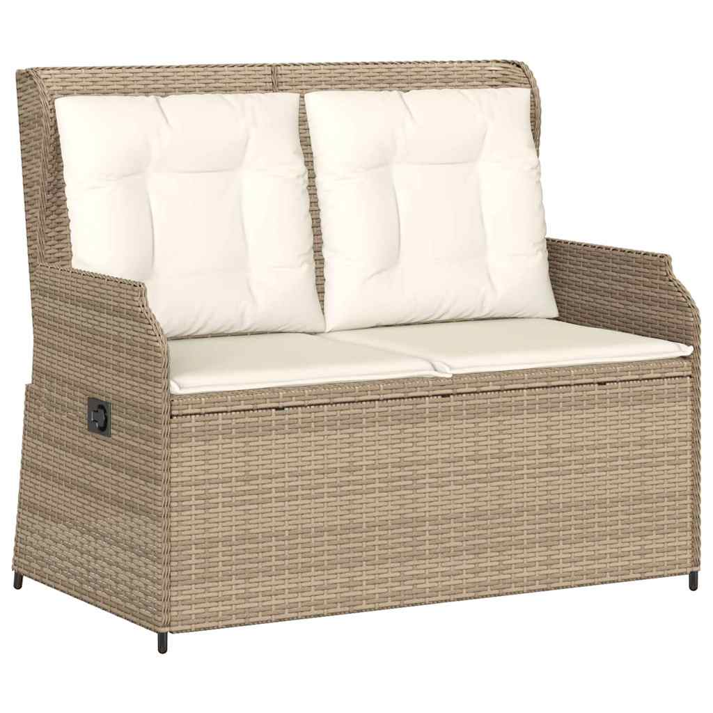havebænk med hynder og lænefunktion polyrattan beige