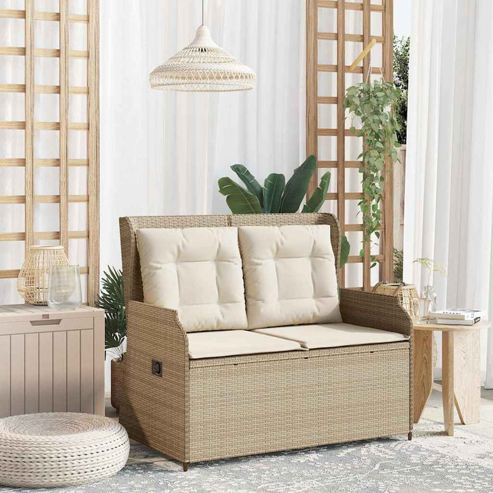 havebænk med hynder og lænefunktion polyrattan beige