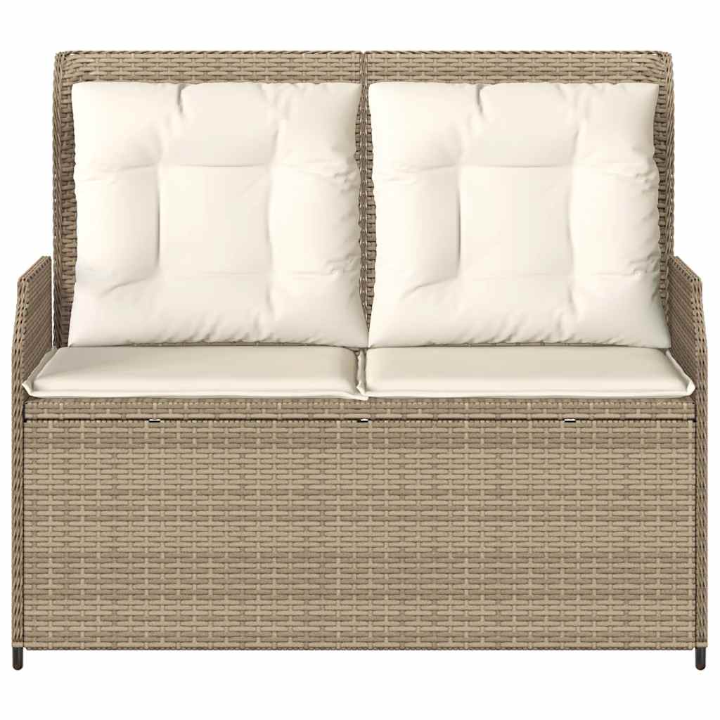 havebænk med hynder og lænefunktion polyrattan beige