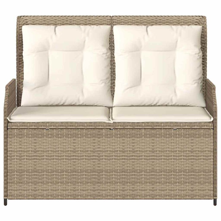 havebænk med hynder og lænefunktion polyrattan beige