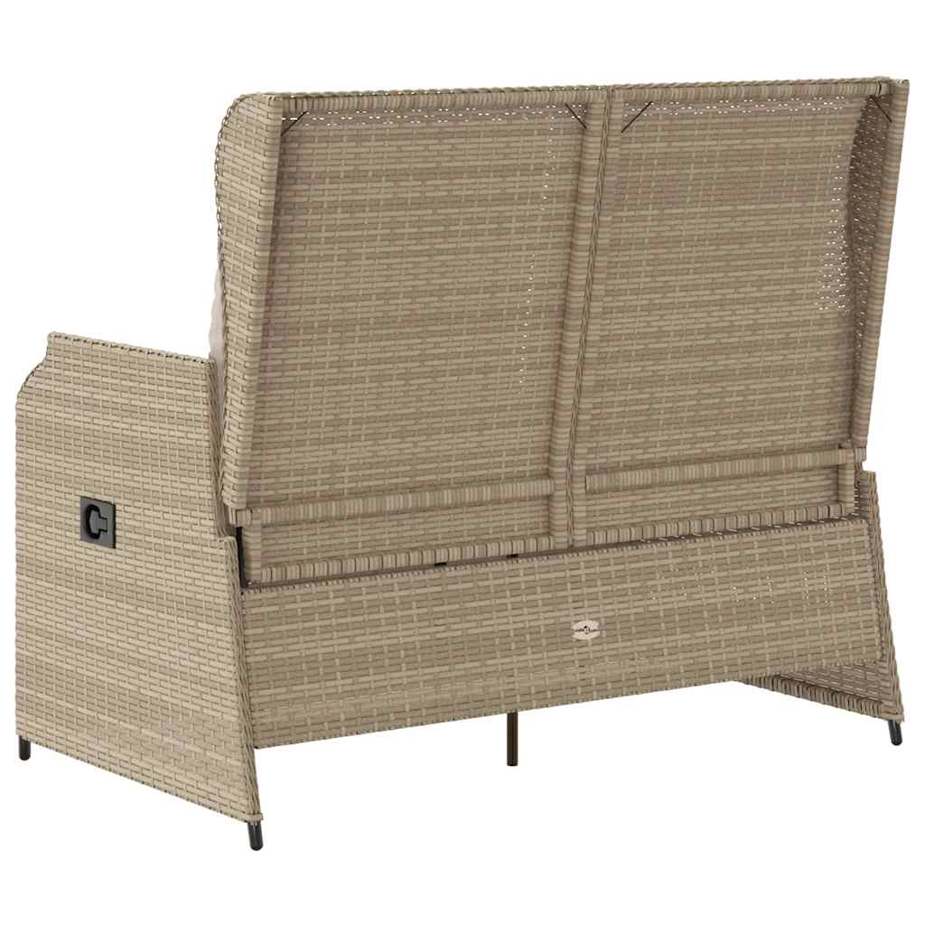 havebænk med hynder og lænefunktion polyrattan beige