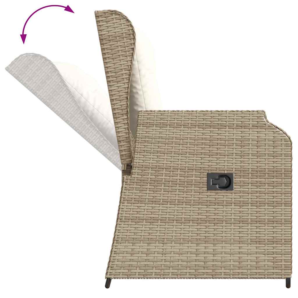 havebænk med hynder og lænefunktion polyrattan beige