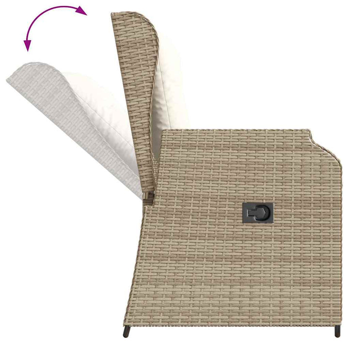 havebænk med hynder og lænefunktion polyrattan beige