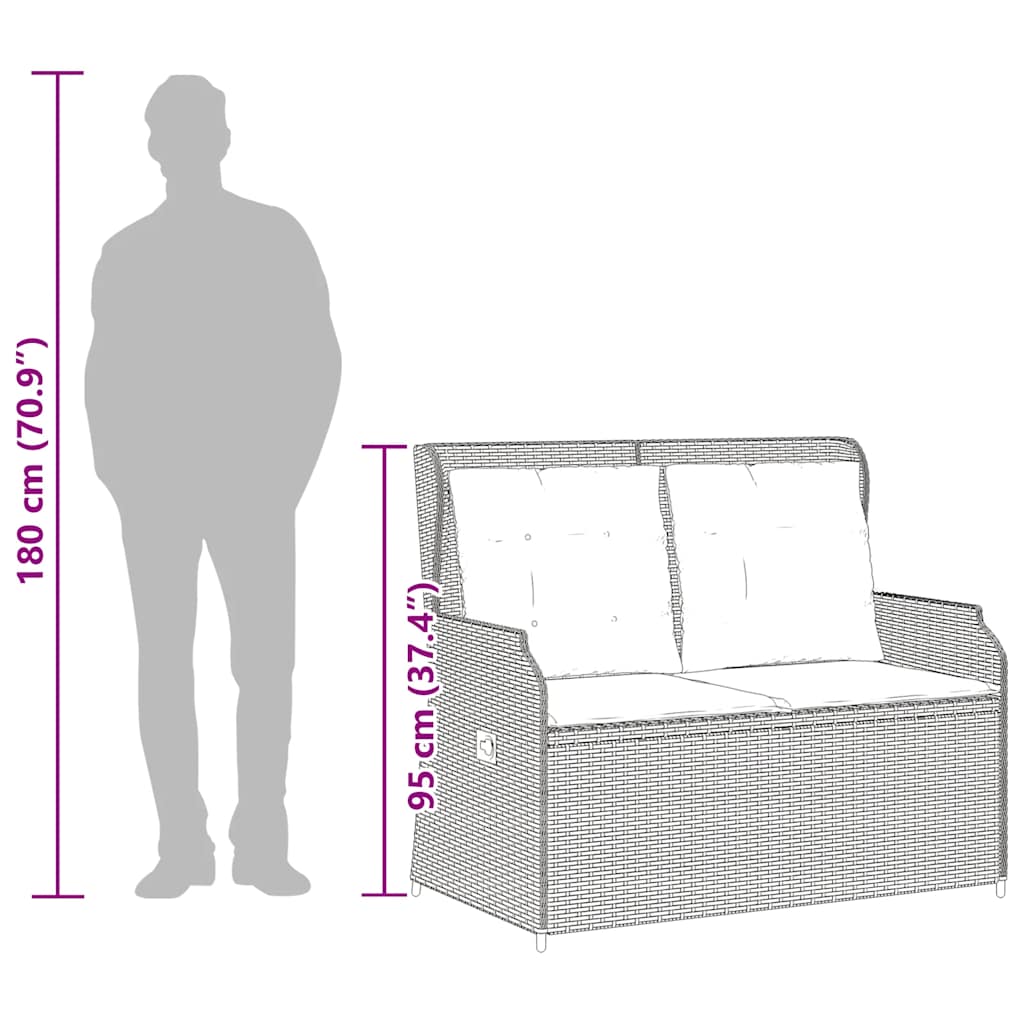havebænk med hynder og lænefunktion polyrattan beige