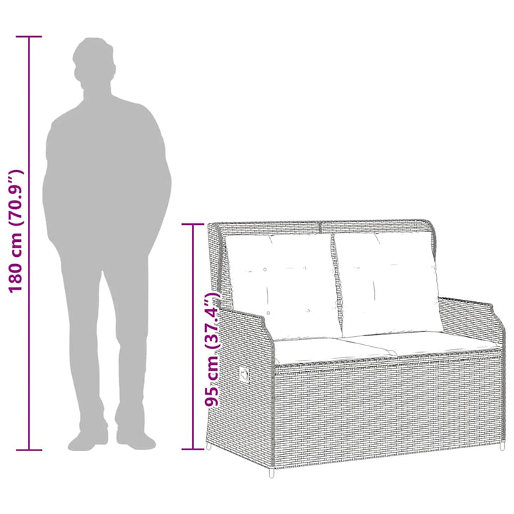 havebænk med hynder og lænefunktion polyrattan beige