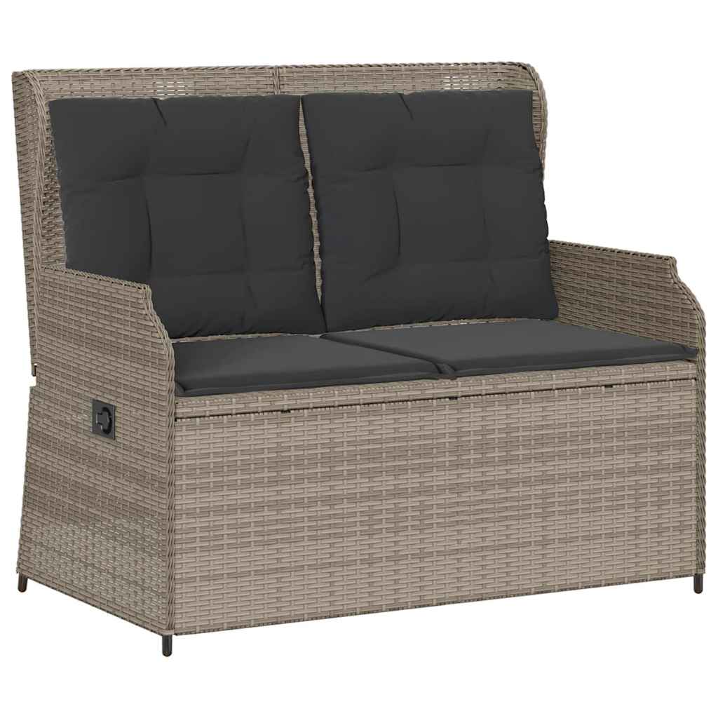 havebænk med hynder og lænefunktion polyrattan lysegrå