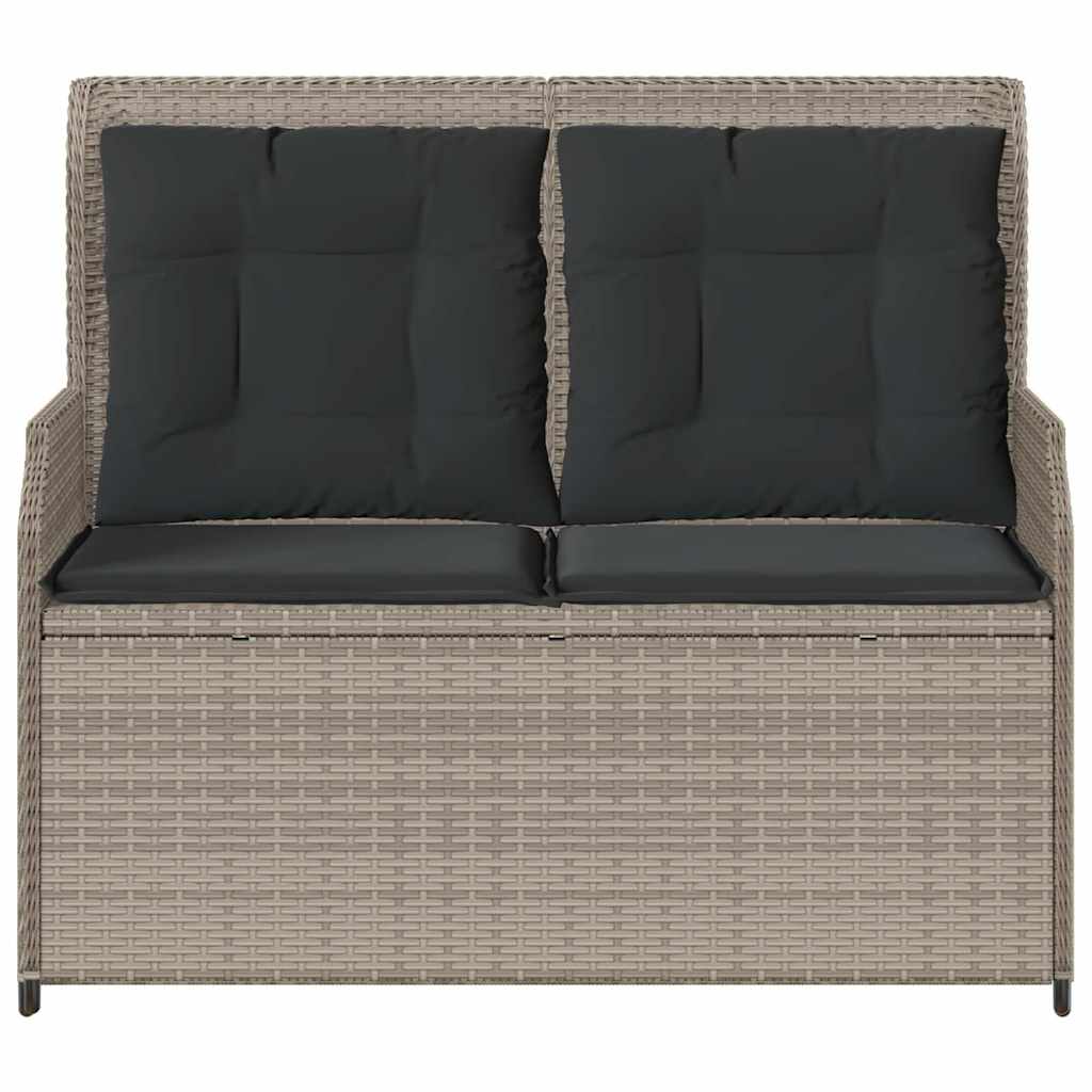 havebænk med hynder og lænefunktion polyrattan lysegrå