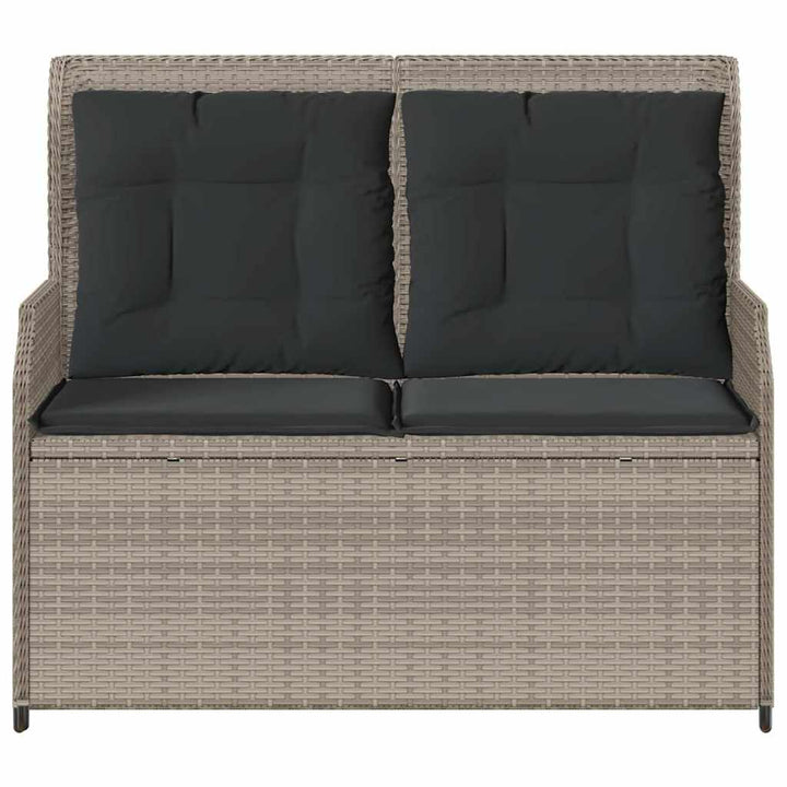 havebænk med hynder og lænefunktion polyrattan lysegrå