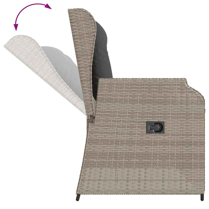 havebænk med hynder og lænefunktion polyrattan lysegrå