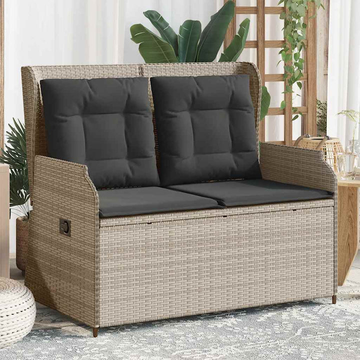 havebænk med hynder og lænefunktion polyrattan lysegrå
