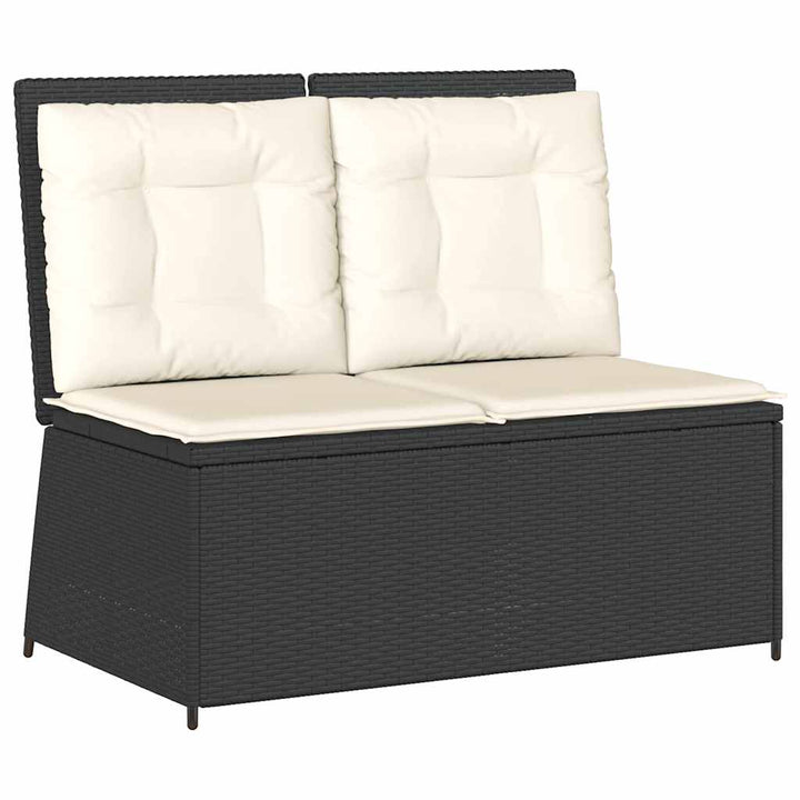 havebænk med hynder og lænefunktion polyrattan sort