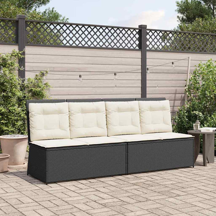 havebænk med hynder og lænefunktion polyrattan sort