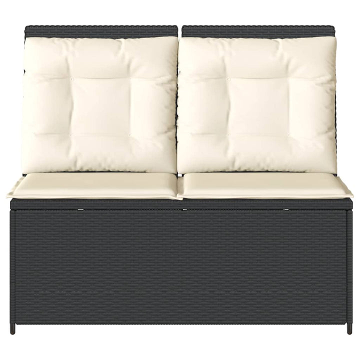 havebænk med hynder og lænefunktion polyrattan sort