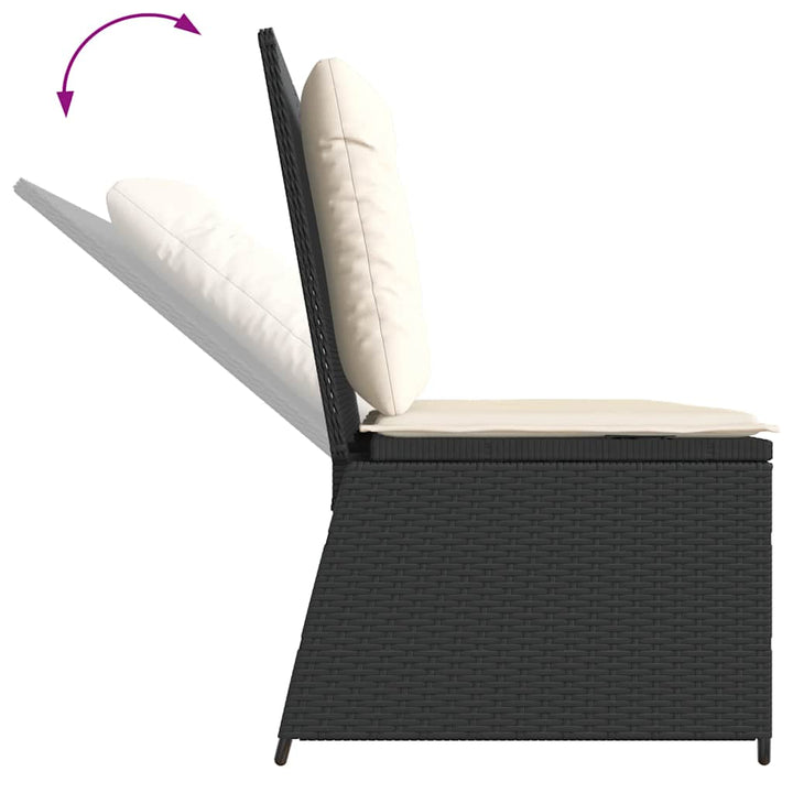 havebænk med hynder og lænefunktion polyrattan sort