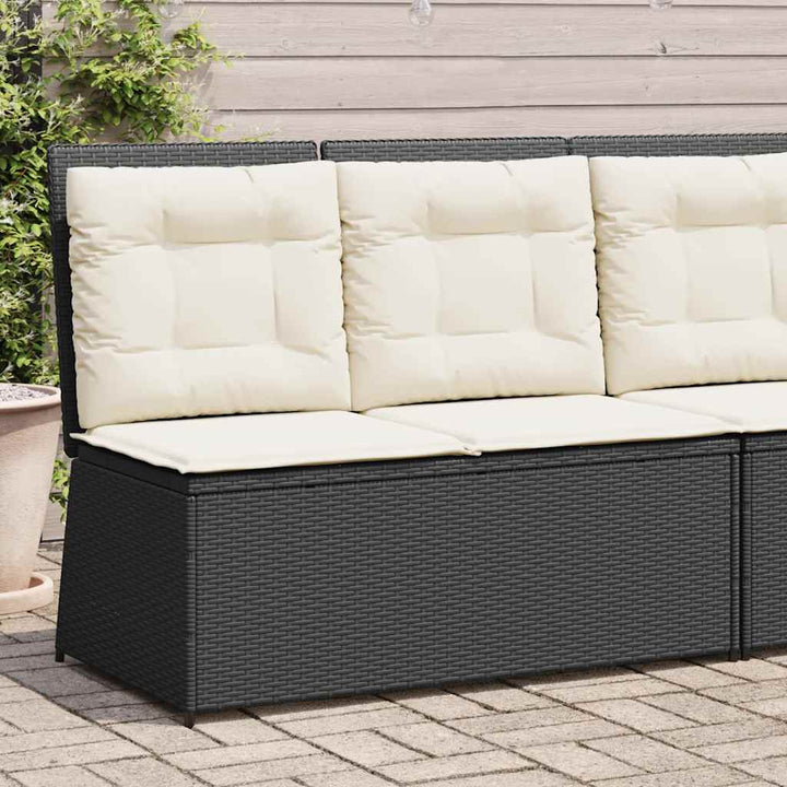 havebænk med hynder og lænefunktion polyrattan sort