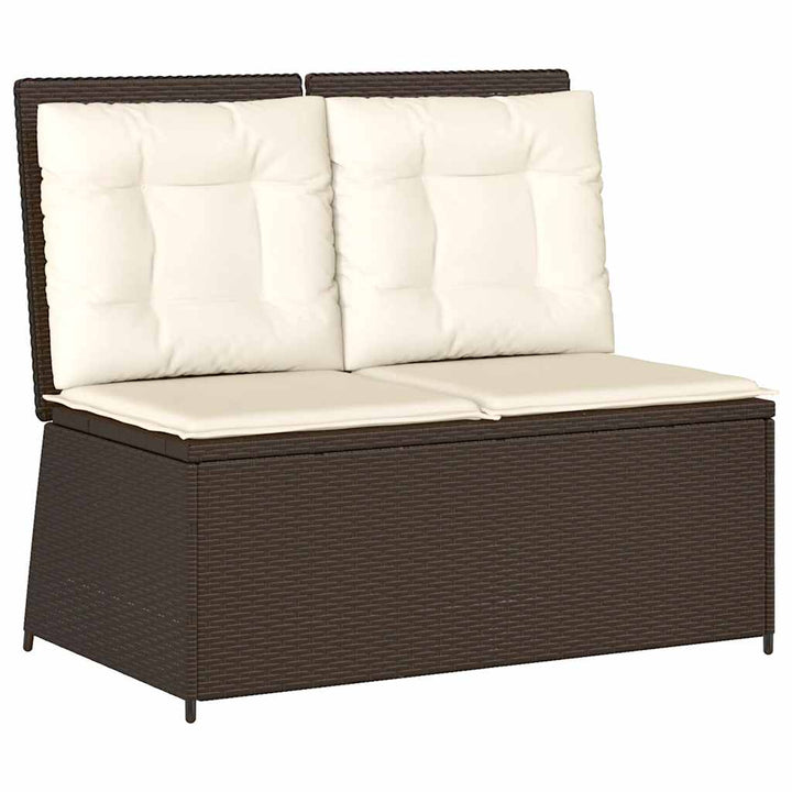 havebænk med hynder og lænefunktion polyrattan brun