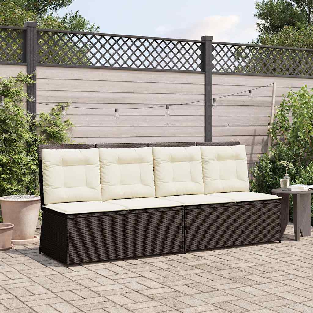 havebænk med hynder og lænefunktion polyrattan brun