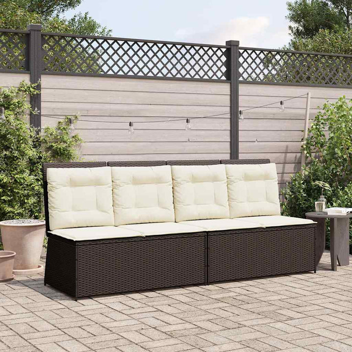 havebænk med hynder og lænefunktion polyrattan brun