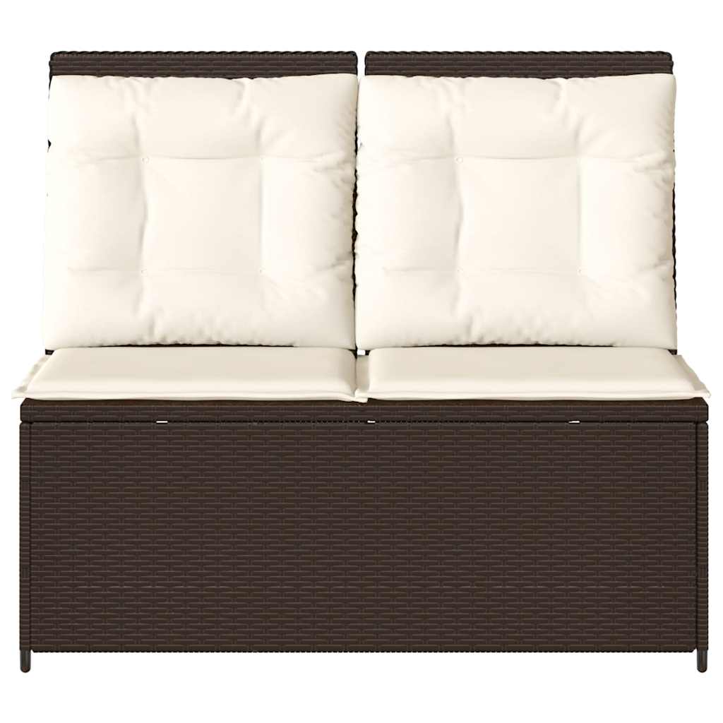 havebænk med hynder og lænefunktion polyrattan brun